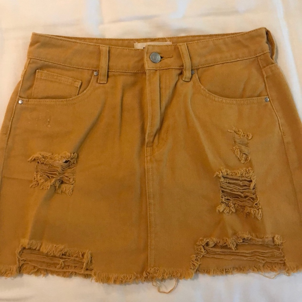 distressed denim skirt
